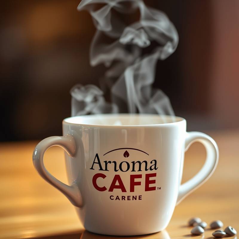 Image de la campagne de marketing digital pour la marque Café Aroma, mettant en avant une tasse de café fumante
